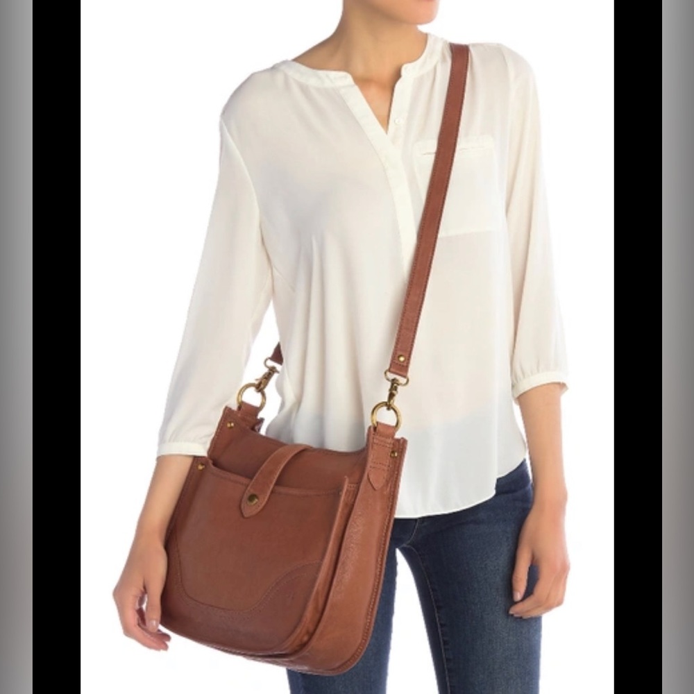 Frye Madison North South Leather Crossbody in Cognac